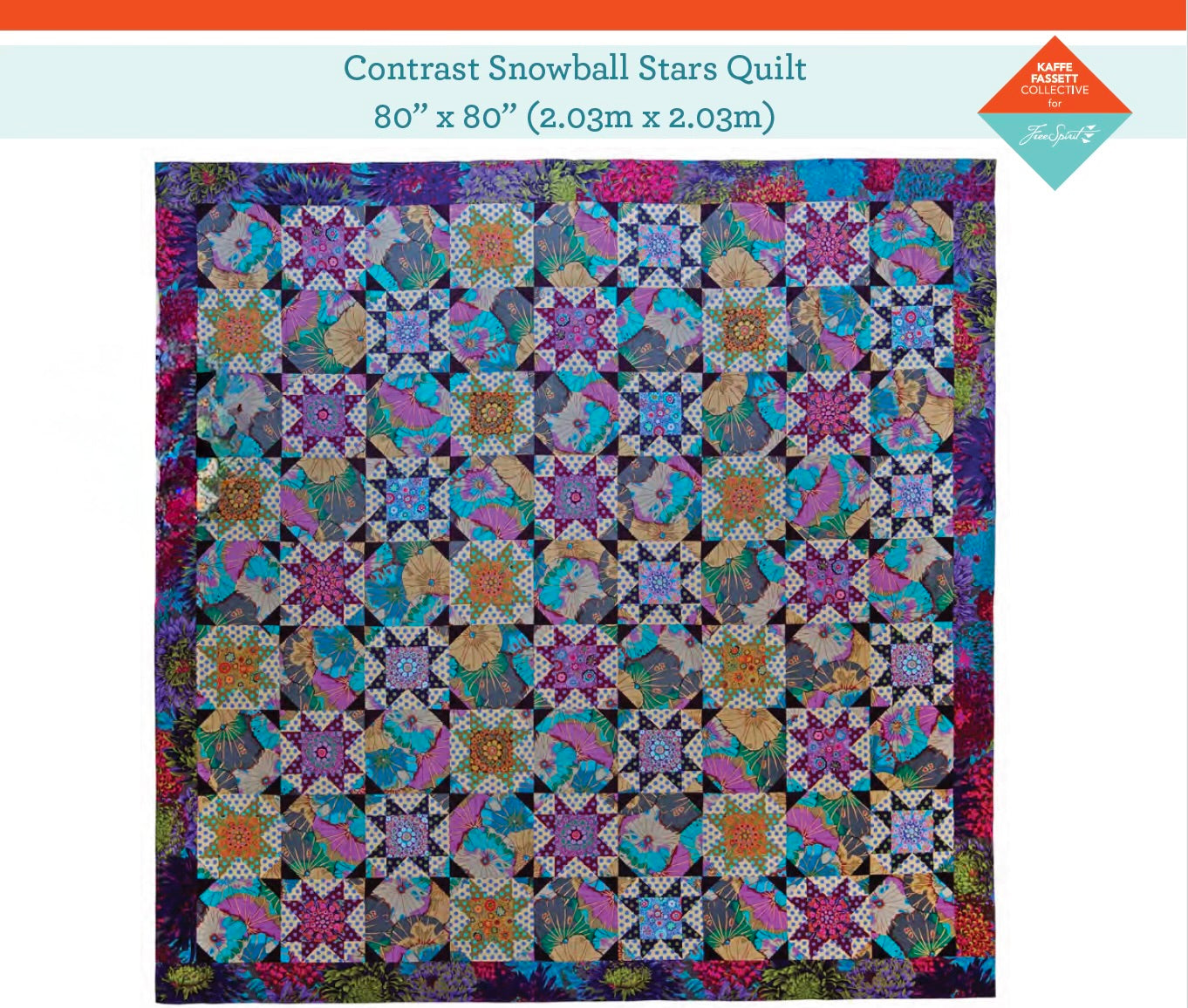 Contrast Snowball Stars Quilt – Fabric Pack - 80" X 80" - Kaffe Fassett Collective - Quilts in London