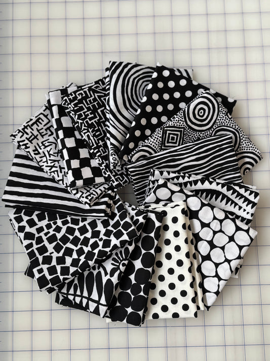14pcs - Fat Quarter Pack - Black and White Bundle - Kaffe Fassett Collective