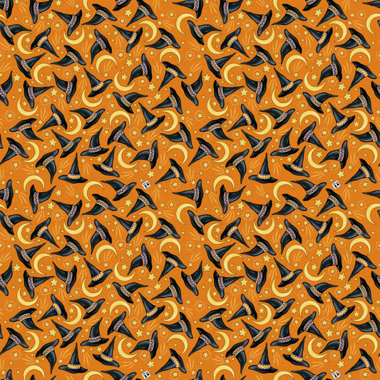 ***SALE***HATS AND MOONS - Orange - Spooky Cute Halloween PWMY010.ORANGE Mary Engelbreit - May 2025