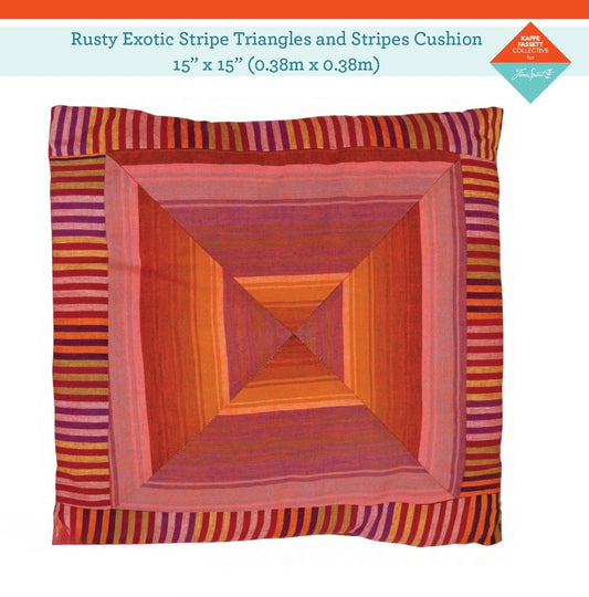 Rusty Exotic Stripe Triangles and Stripes Cushion - 2 pack – Fabric Pack - 15" X 15" - Kaffe Fassett Collective - Quilts in London