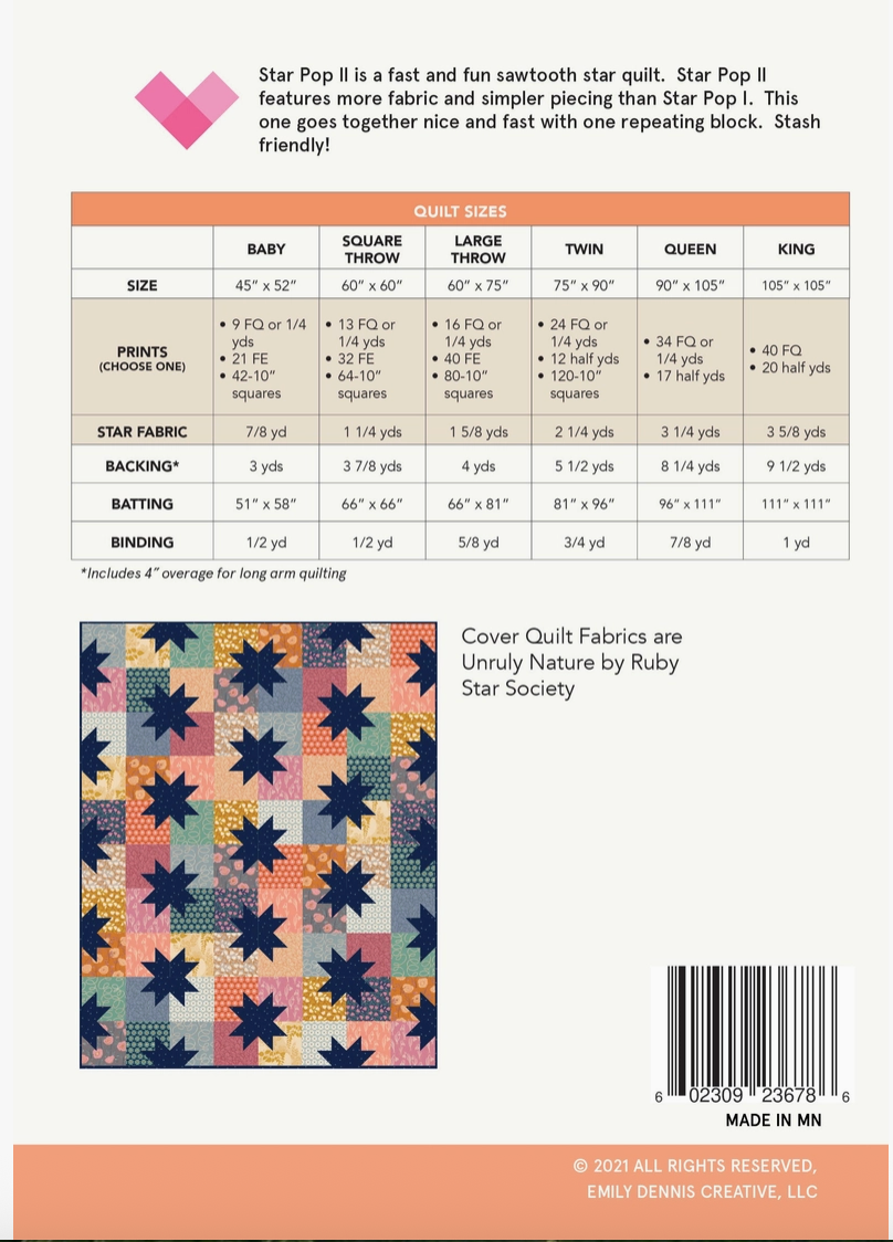 Star Pop Quilt Pattern - Paper Pattern - By Quilty Love