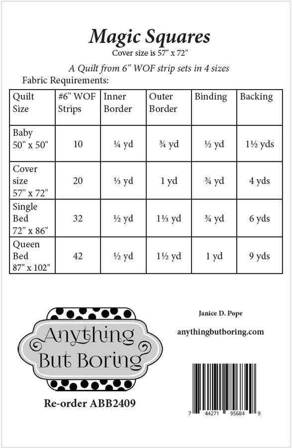 Magic Squares Quilt - Paper Pattern - By Anything But Boring