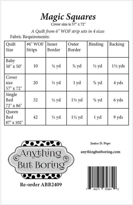 Magic Squares Quilt - Paper Pattern - By Anything But Boring