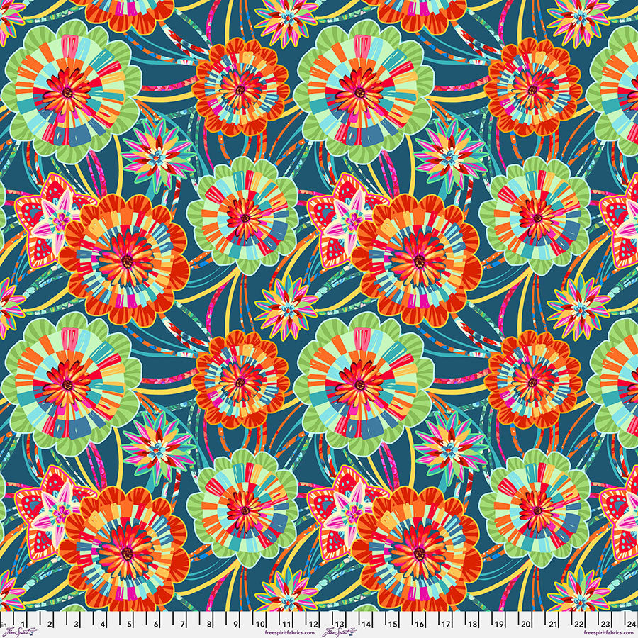 ***SALE*** Rosettes - Blue - Festival - Odile Bailloeul for FREESPIRIT -  PWOB116.BLUE