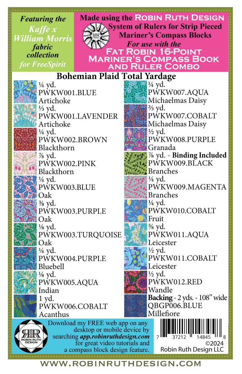 Bohemian Plaid Fabric Pack -  64" X 72"  - Kaffe Fassett x W. Morris Collection
